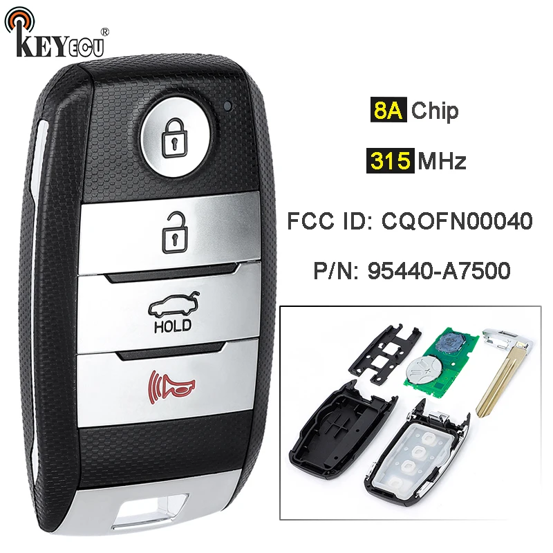 

KEYECU 315 МГц 8A Чип FCC ID: CQOFN00040 P/N: 95440-A7500 Умный брелок с дистанционным управлением для Kia Cerato Forte 2014 2015 2016