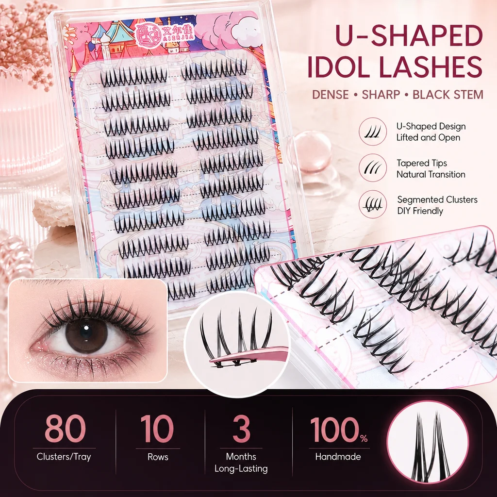 10 Rows Korean U-shaped Wispy False Eyelashes Girls Group Lashes Cluster For Beginners Daily Makeup C Curl Volume Natural Lash