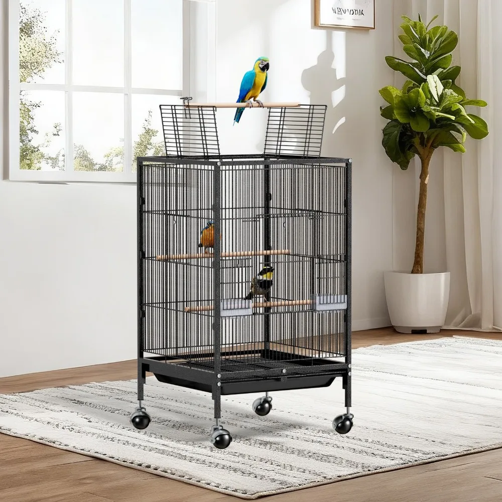 

31-50" Parakeet Wire Bird Cage for Finches Canaries Carrier w/ Wheels In/Outdoor