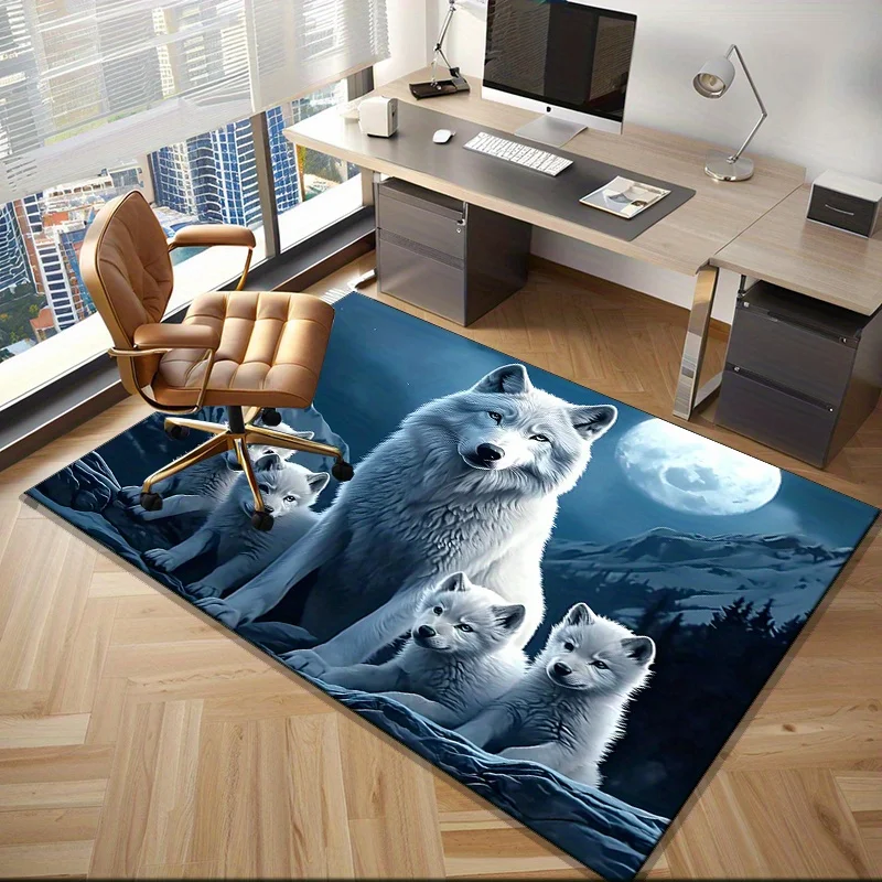 

Семейный коврик «Белый волк» для современного офисного пространства — дизайн в стиле природы, удобные напольные покрытия для рабочих мест