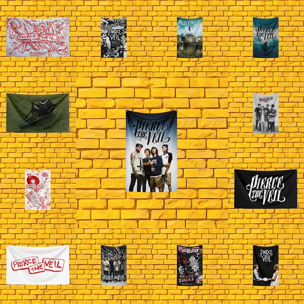 Pierce the veil Style Rock Flag 3x5 FT 90x150cm Polyester Wall Hanging For Concert Decor Music Lover