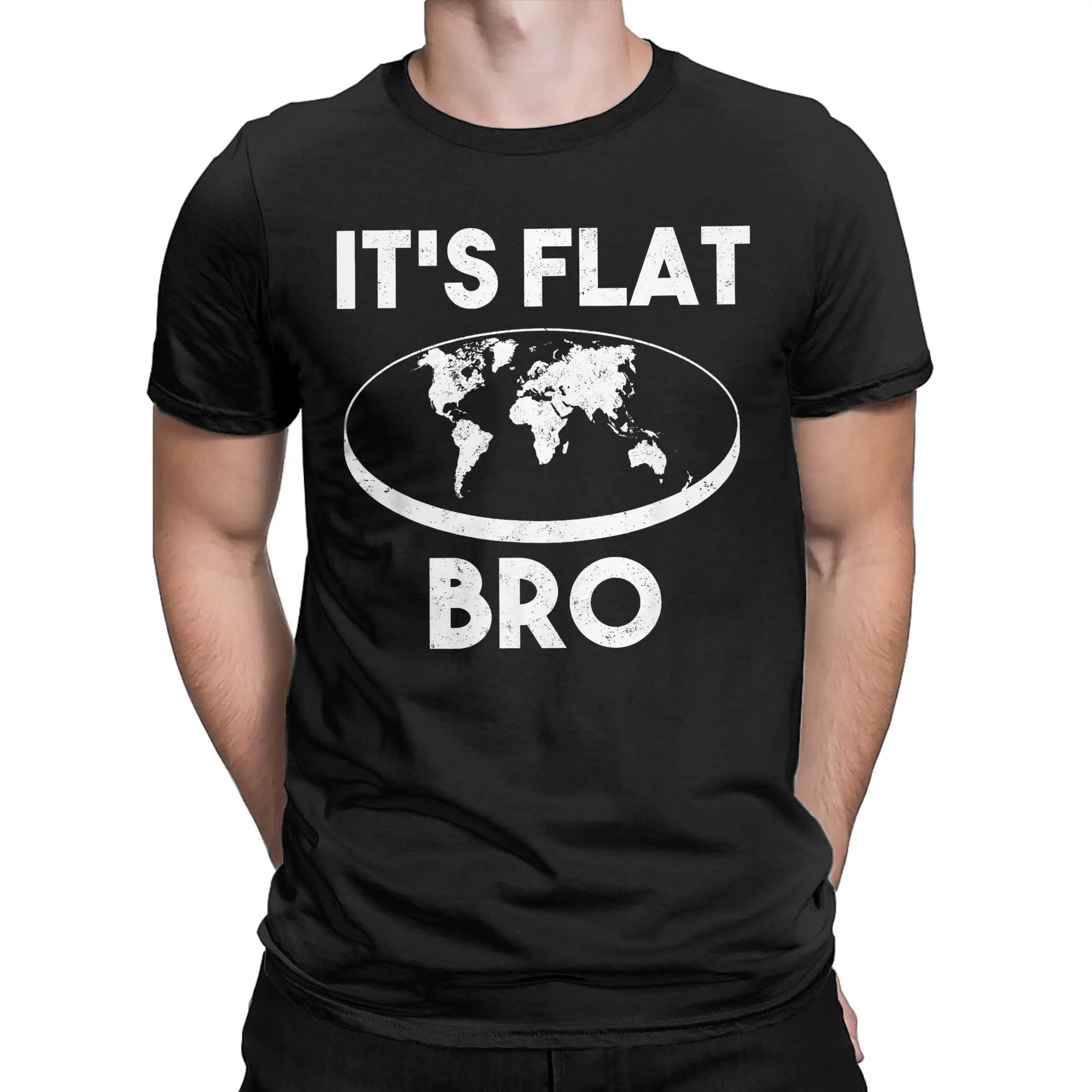 It's Flat Bro Conspiracy Flat Earther Men's T Shirts Funny Cool Tees Short Sleeve O Neck T-Shirts 100% Cotton Gift Idea Tops