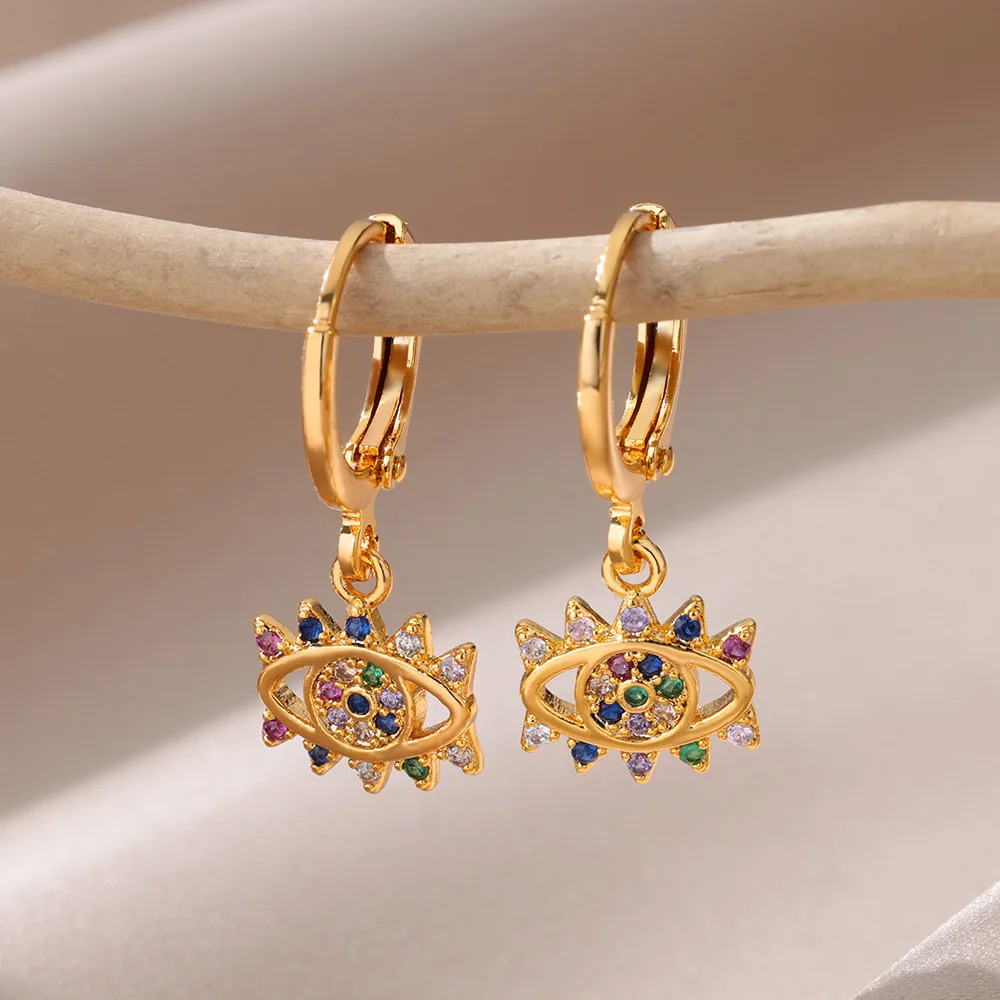 New in Zircon Evil Eye Earrings For Women Gold Color Stainelss Steel Earring Wedding Aesthetic Vintage Jewelry Gift brincos image 3