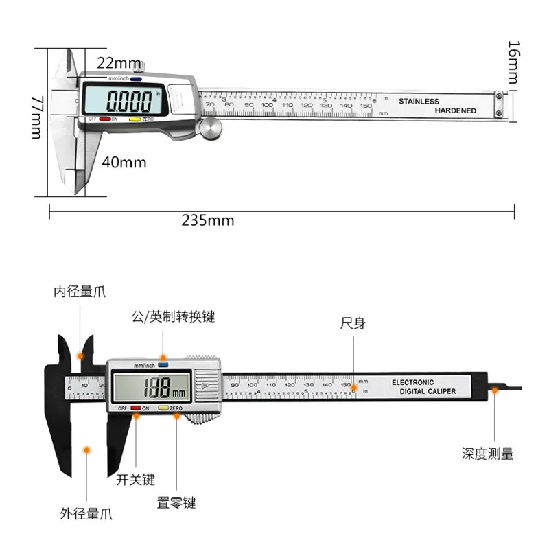 

1Pc Digital Caliper Portable Electronic Vernier Calipers Digital Gauge Instrument Micrometer Depth Ruler Measuring Tools