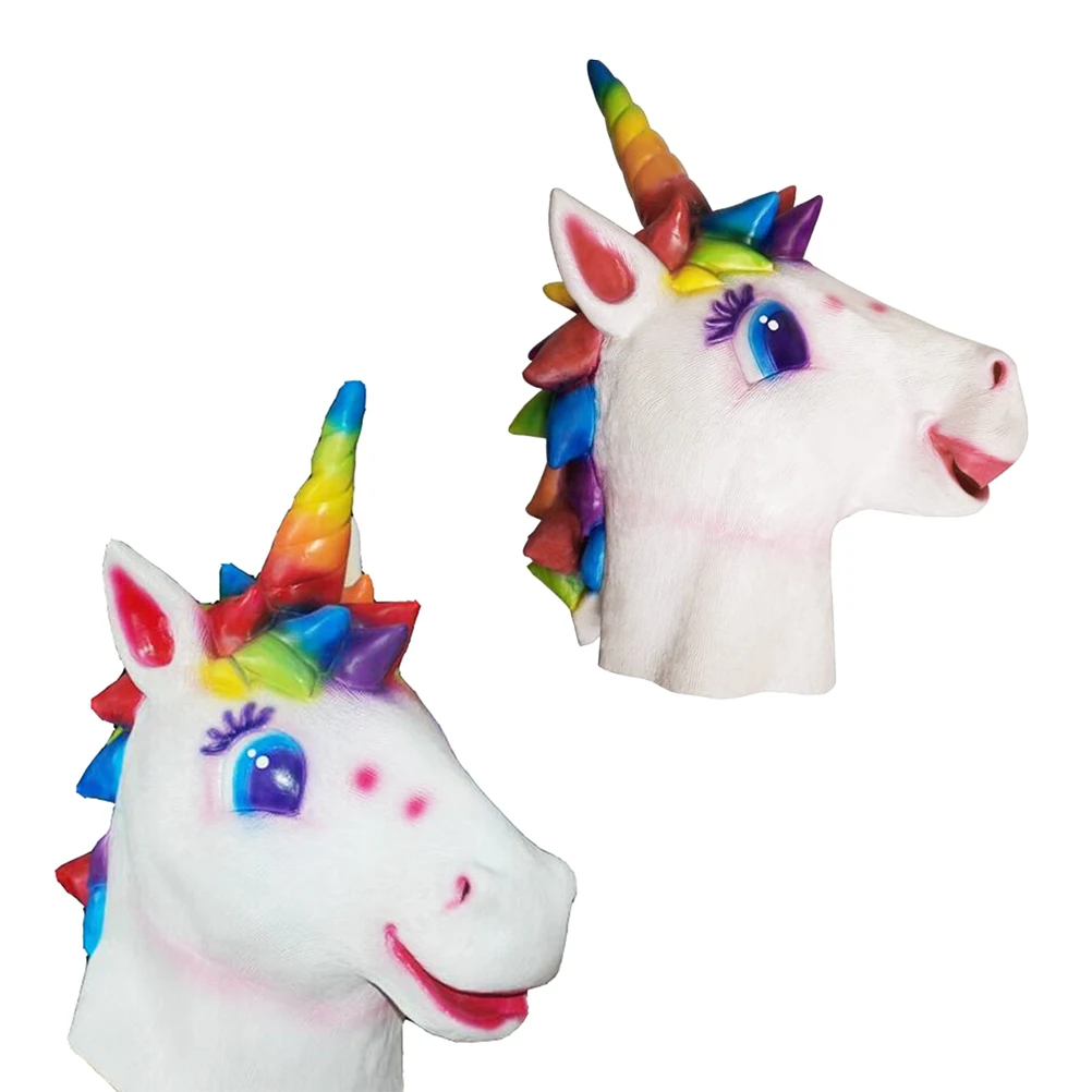 Maschera di unicorno Costume animale Decorazioni cosplay Maschere di Halloween per feste Emulsione per testa di cavallo