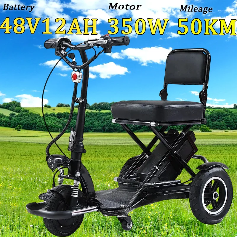 Electric Tricycle Portable Scooter Disabled 3 wheeler Folding Electric Tricycle 350W48V12A40-50KM for The Elderly Leisure Travel