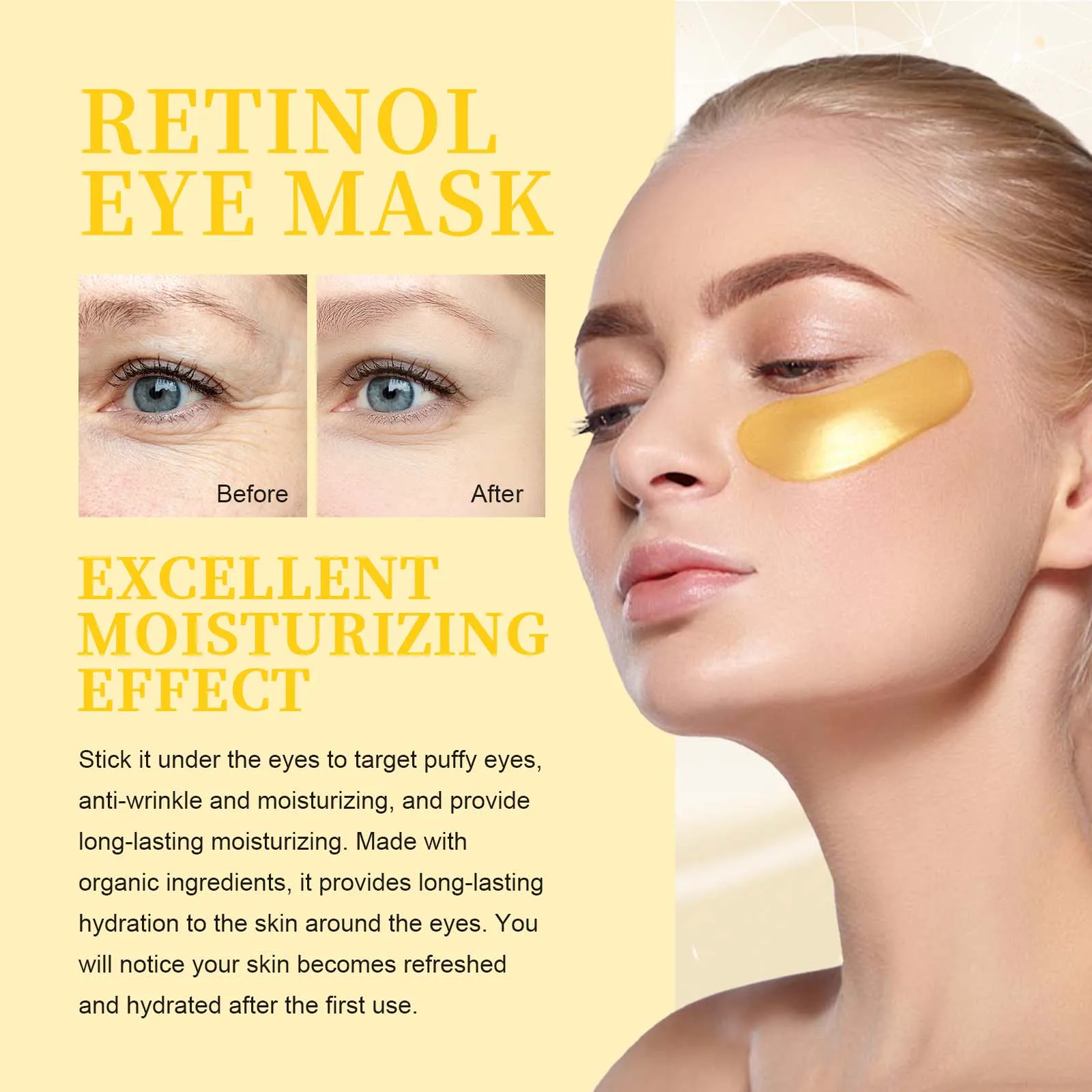 Masque contour des yeux au rétinol, anti-cernes, anti-poches, raffermissant, au collagène, hydratant, à l'aloe vera, réparateur et raffermissant, illuminateur. Patchs contour des yeux._voghion.com