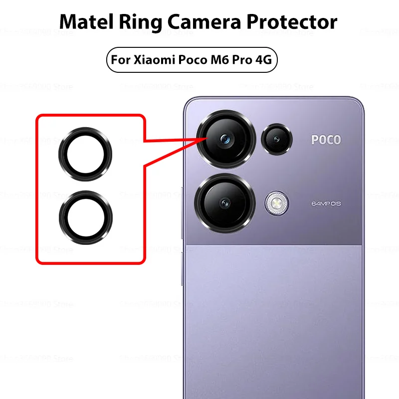 For Xiaomi Poco M6 Pro 4G Aluminium Alloy Camera Protector Case Ring Poco M 6Pro PocoM6Pro Back Cover Lens Tempered Glass Film