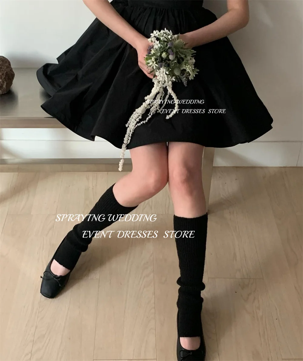 Sprühen koreanische Hochzeits fotografie einfache träger lose kurze Taft Brautkleid Mini über dem Knie Korsett zurück Ballkleid