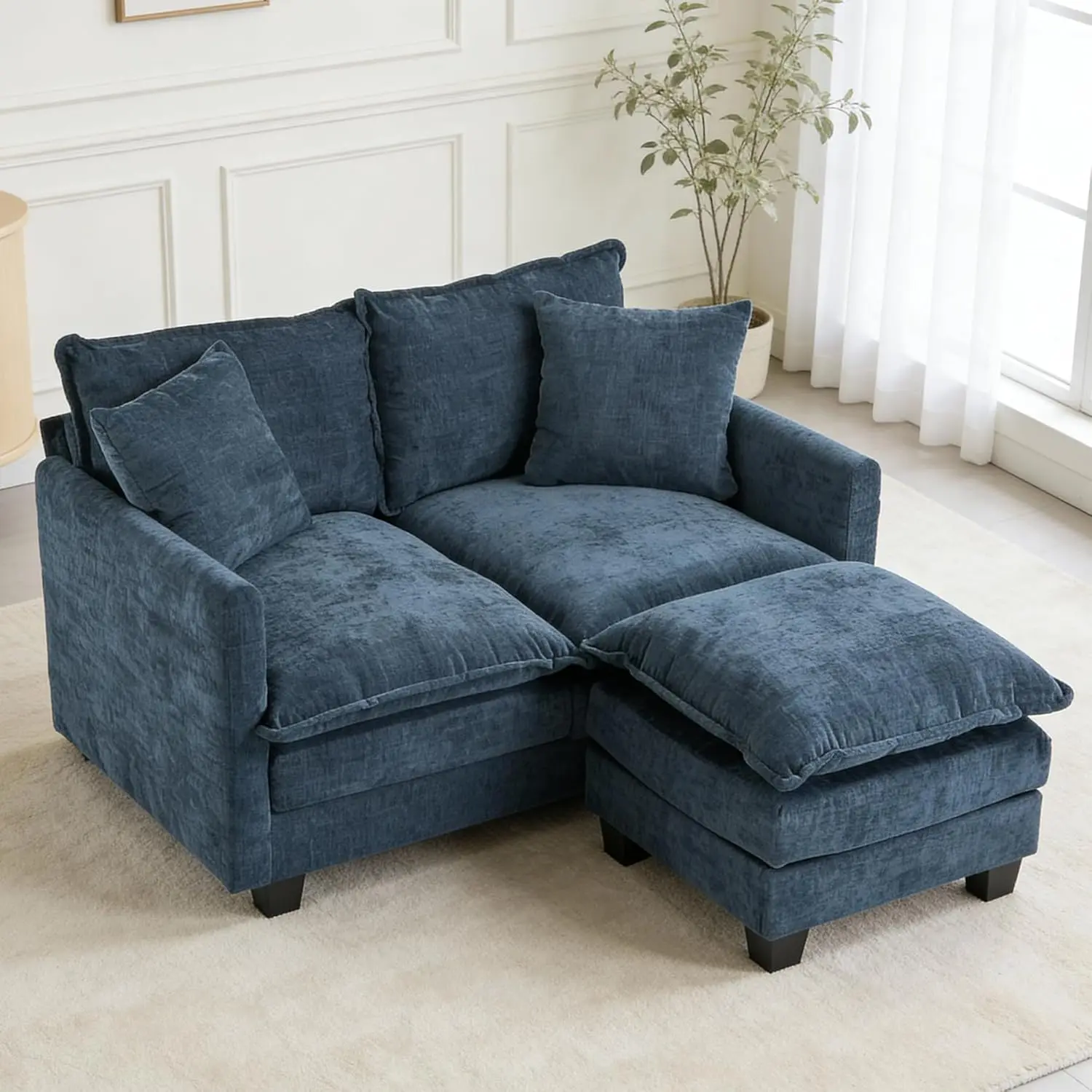 Loveseat Sofa with Ottoman, 50'' Modern L-Shape Cloud Couch Sofa Loveseat with 22'' Ottoman for Small Space, Customized