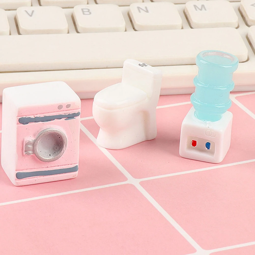 

1 Set Dollhouse Accessories Miniature Washing Machine Toilet Water Fountain Resin Decor For House Realistic Home Appliances