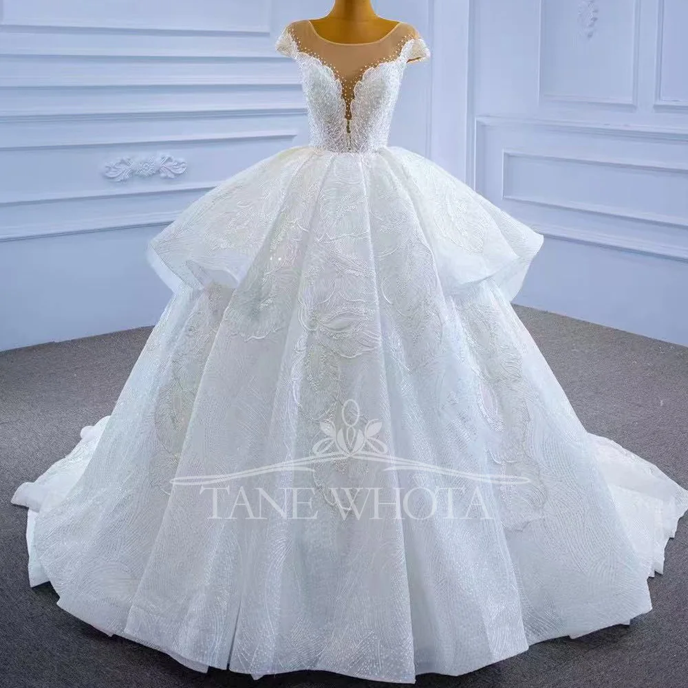 

Luxury Ball Gown Wedding Dress 2025 O-Neck Cap Sleeve Lace up Back Beaded Embroidery Customizable Noiva Vestido De Casamento