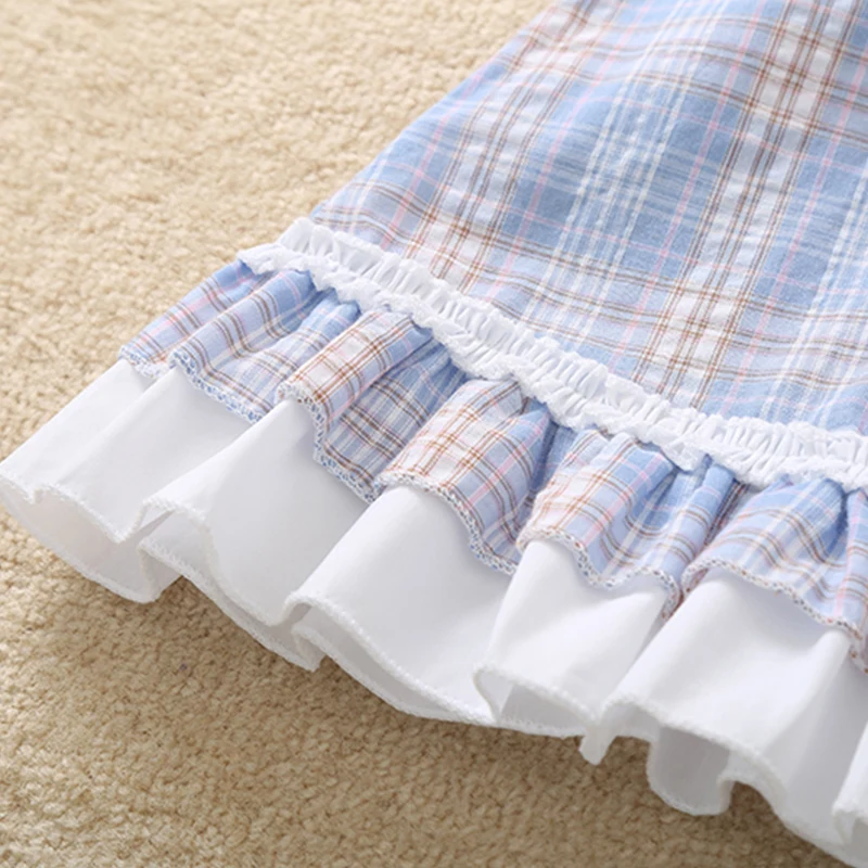 Dresses For Girls Children Costumes Summer Plaid Dress Princess Short Sleeve Sundress Baby Kids Vestidos 4 6 7 8 9 10 12 Years