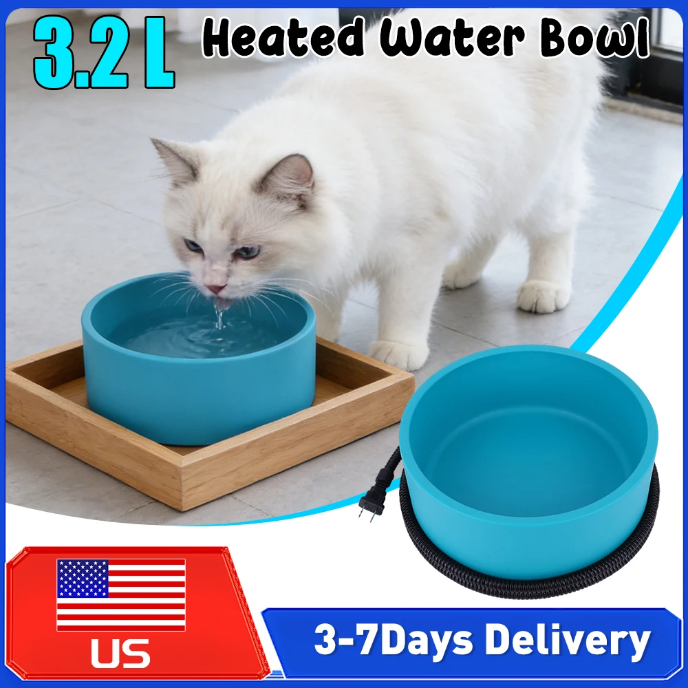 

3.2L/108 Oz Heated Pet Water Bowl Anti-Freeze Outdoor Heated Dog Dish Winter Water Bowl for Dog Cat Rabbit Chicken Duck Squirrel