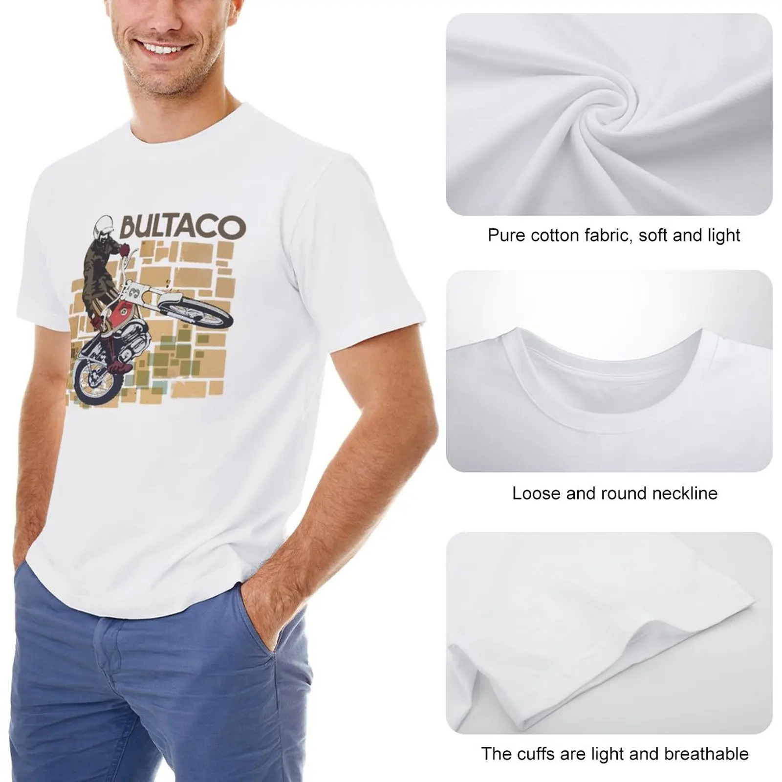 Bultaco Moto Rider Jumping In Action T-Shirt coreano moda meninos brancos t-shirt homens