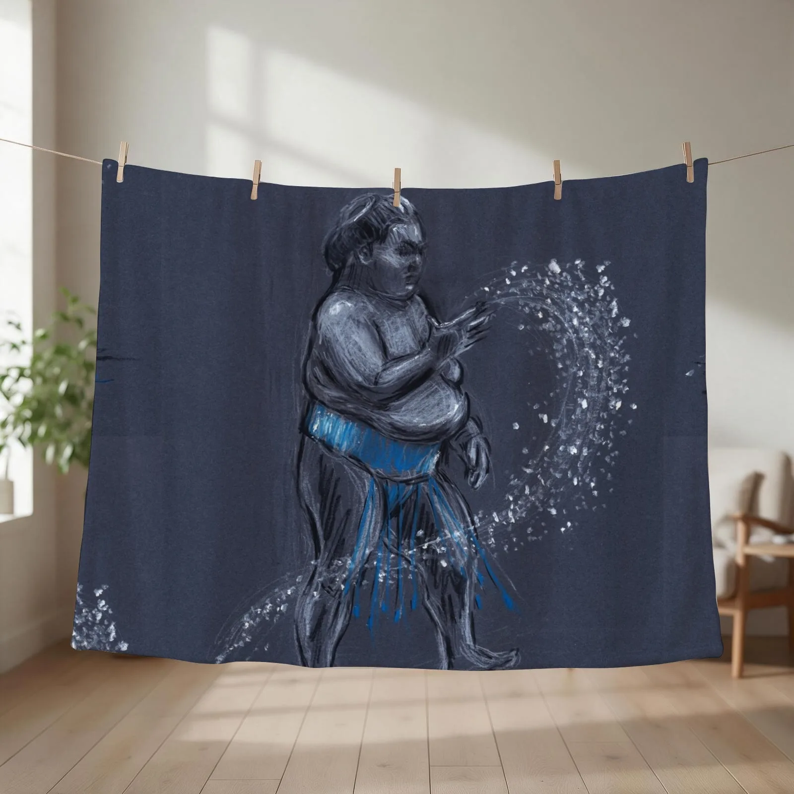 Sumo #25 - Shubatsu - Sumo Wrestler drawing on paper Throw Blanket couch cozy soft plush fuzzy picnic outdoor blanket