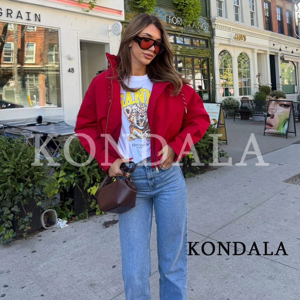 KONDALA Women Casual Chic Padding Jacket Coat Elegant Stand-Collar Zipper Jacket New 2026 Fall Winter Trendy Street Style Jacket