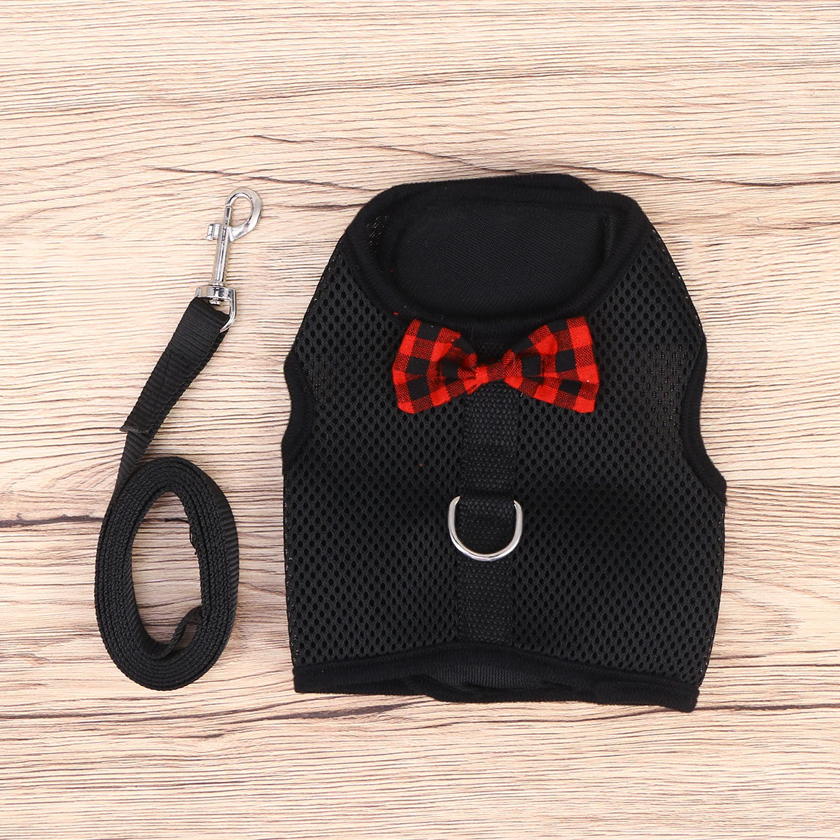 

Breathable Pet Harness with Leash for Small Animals Mesh Fabric Vest Lightweight Comfortable Bow Design Size M Black
