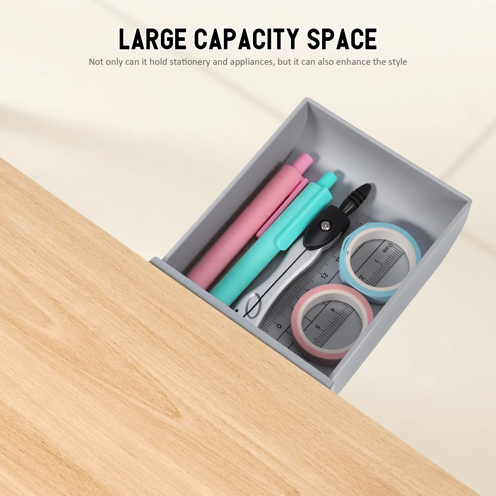 2Pcs Office Table Bottom Organizer Adhesive Pen Box with Drawer Hidden Storage for Small Items Rulers Files Jewelry Stationery