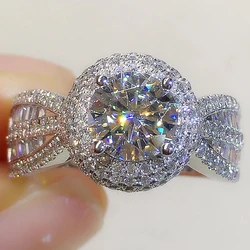 Huitan Bling Bling Crystal Rings Women for Wedding Luxury Cubic Zirconia Engagement Band Accessories Silver Color Trendy Jewelry