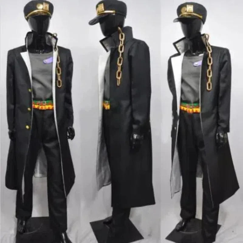 

IN STOCK Part 3 Stardust Crusaders Kujo Jotaro Kujo Black Outfit Uniform Anime Cosplay Costume Halloween Theme Party