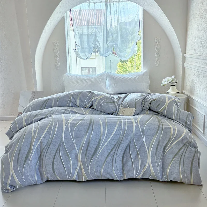 100% Cotton Skin-friendly Duvet Cover Simple stylish Printed Quilt Covers Thickened Durable Brushed Comforter Case Single Piece