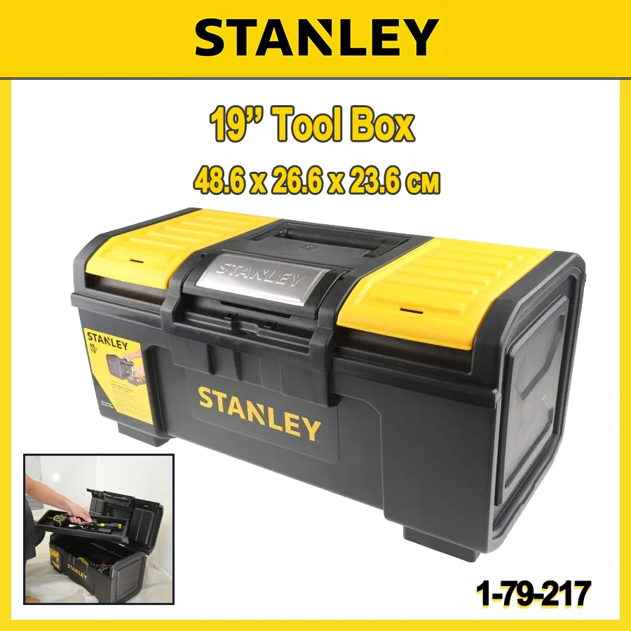 

STANLEY 19'' One-Touch Tool Box Heavy-Duty Tool Storage with Removable Tote Tray Secure Padlock Eye 1-79-217