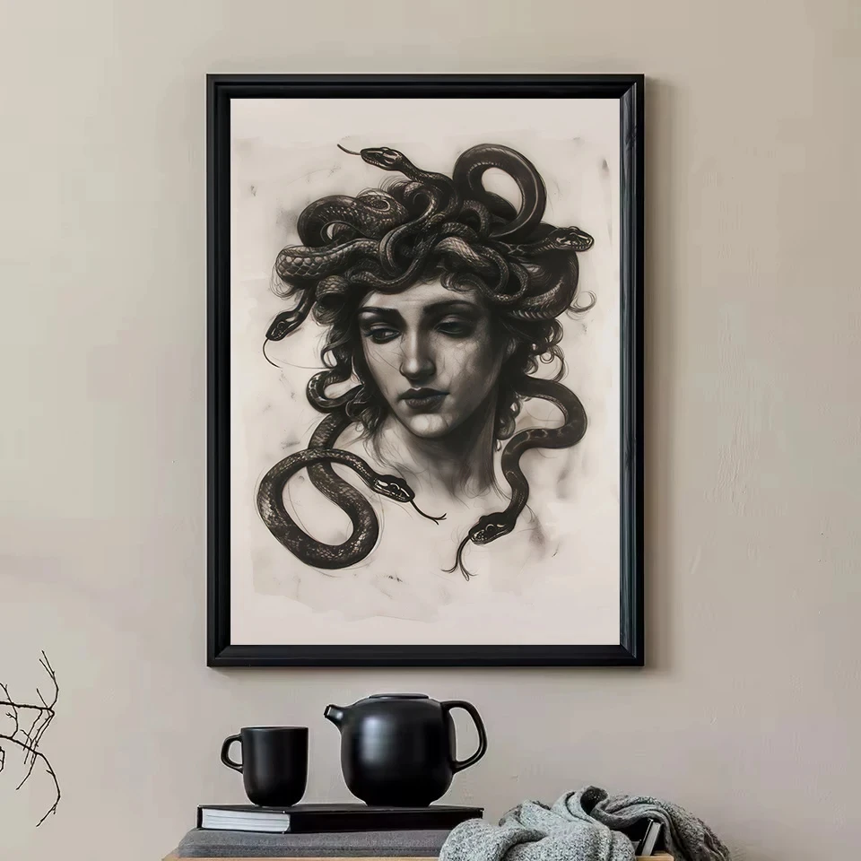 Vintage Dark Victorian Gothic Woodland Moth Medusa Raven Poster Printed Canvas Painting Wall Art Pictures Home Decor Gift