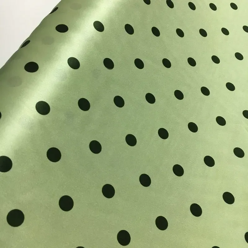 Fabric Wide106cmx100cm Silk Green Stretch Satin Polka Dot Printed Yarn-Dyed Light High-End DIY Cheongsam Dress Spring and Summer