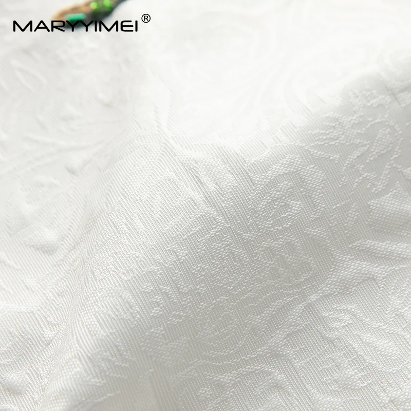 MARYYIMEI Zomer Nieuwe Collectie vrouwen Jurk O-hals Korte Mouwen Jacquard Kralen Witte Jurken