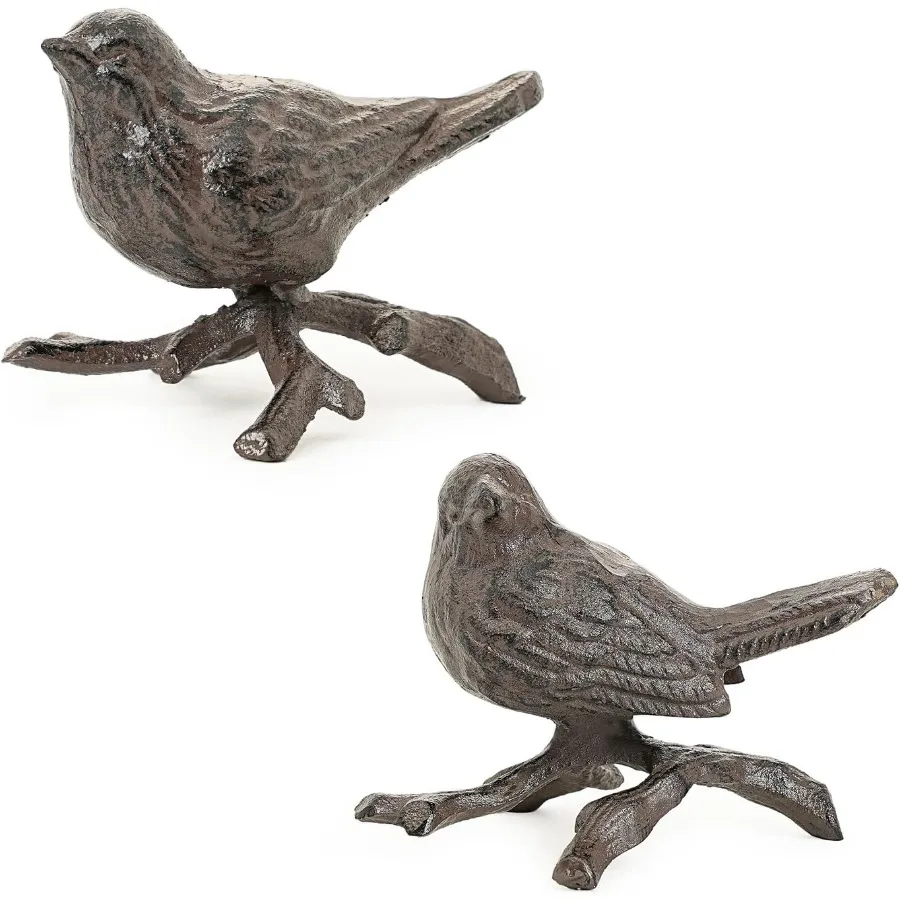 

Sungmor Cast Iron Small Bird Statues Set of 2 Realistic Rust Brown Bird with Branch Collectible Figurines Farmhouse Home Garden
