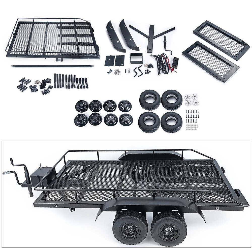 MIBIDAO-marco de tolva de remolque RC de aleación de Metal de simulación con ruedas para TRX-4 TRX4 Axial SCX10 D90 1/10 RC, pieza de actualización de modelo de coche