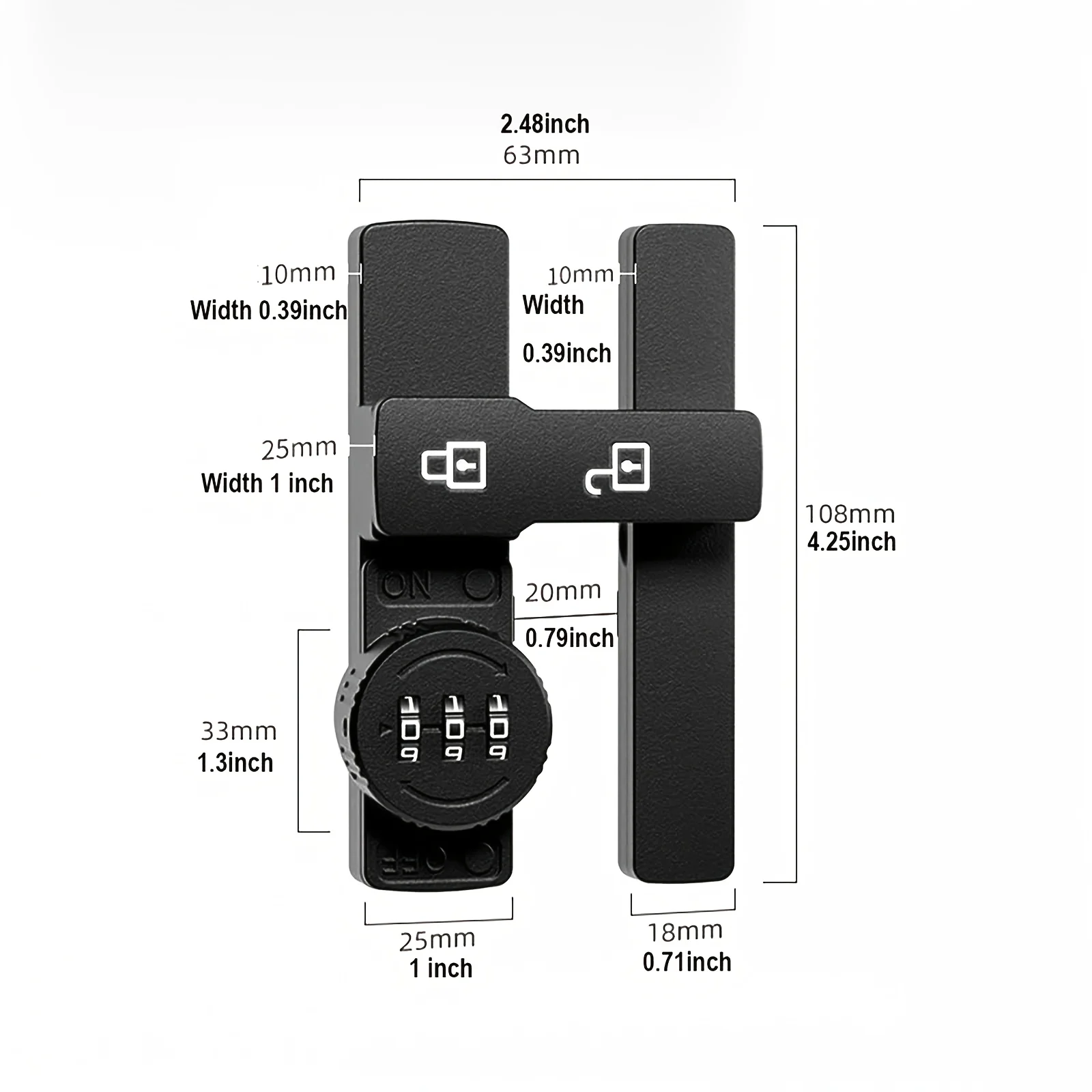 Password Door Lock and Deadbolt, 180 Degree Sliding French Barn Door Lock with 3 Digit Combination Lock, Keyless Cabinet view 2