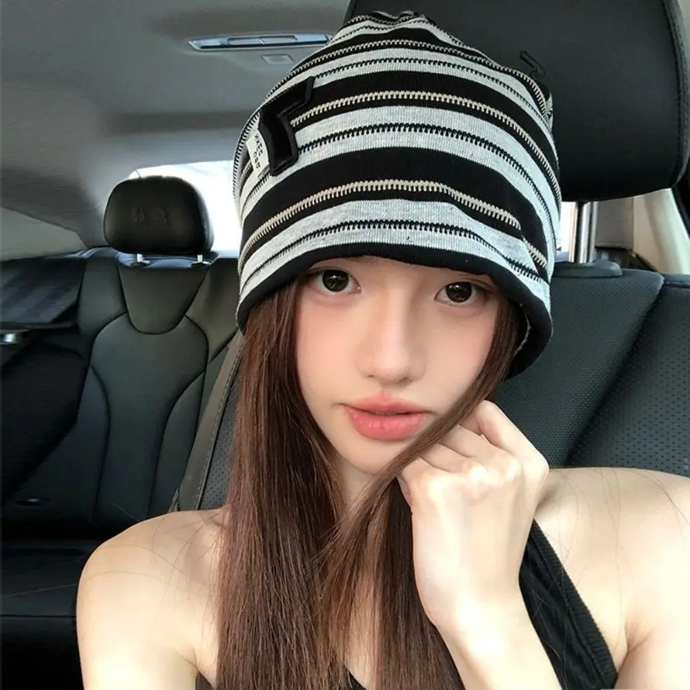 

Fashion Korean Y2k Striped Cap Soft Breathable Baggy Strip Hat Spring Autumn Slouchy Beanie Hats Women