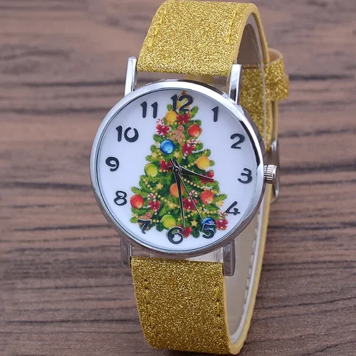 Imagen 2 del producto Relojes de pulsera de cuarzo informales con árbol de Navidad para Mujer, relojes con correa de cuero de Color brillante, Reloj bonito para Mujer, Reloj de regalo para Mujer