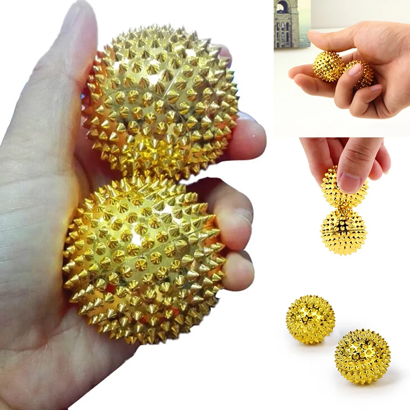 1 Paar magnetischer Handmassageball lindert Muskelverspannungen, Akupunkturpunkt, Muskelentspannung, Stechball, männliches und weibliches goldenes