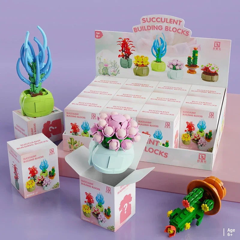 กล่องตาบอด Building Blocks ประกอบดอกไม้ Succulents พืชกระถางอิฐต้นไม้เครื่องประดับของเล่นเพื่อการศึกษาเด็กเด็กของขวัญ