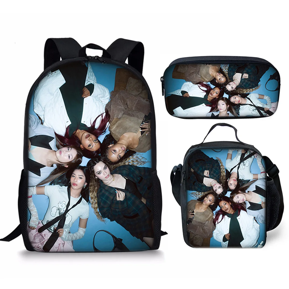 

Luxury Novelty Peculiar Cool Kpop Katseye 3D Print 3pcs/Set pupil School Bags Laptop Daypack Backpack Lunch bag Pencil Case