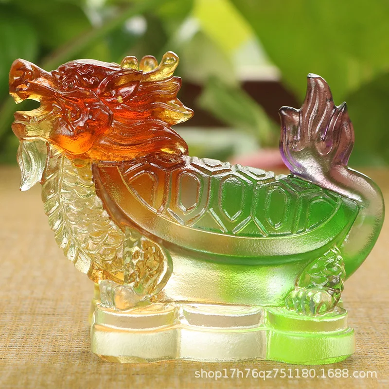 Traditional Glazed Turtle Home Living Room Entrance Decoration Small Ornament Fortune Dragon Pattern Spiritual Charm