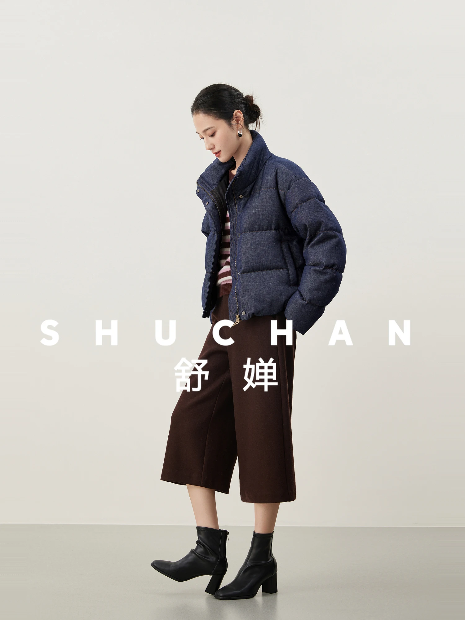 

Ретро 90, белый утиный пух, теплый воротник-стойка, короткий джинсовый пуховик, женский пуховик, женский