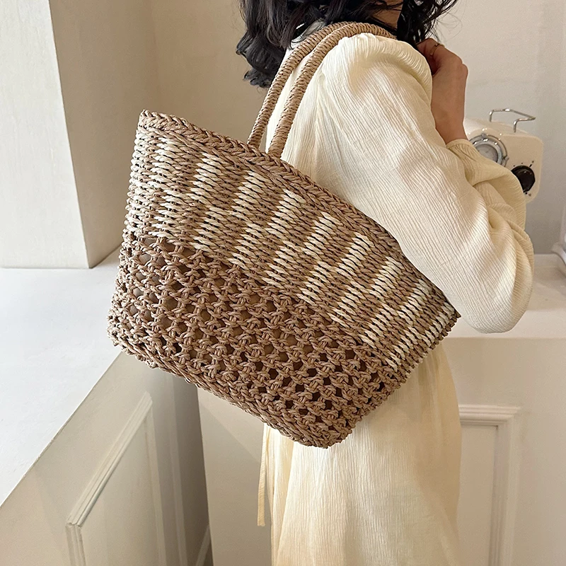 Summer Straw Bag For Women Woven Handmade Handbag Large Capacity Lady Tote Vacation Beach Bag Shoulder Shopping bag Rattan bags