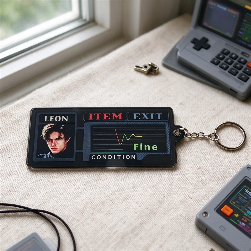 Resident Evil 2 Acrylic Keychain: PS1 Game, Leon FINE Health Status Bar Gamer Gift, Nostalgic Keychain