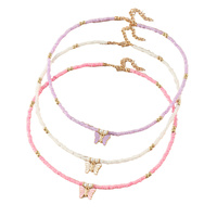 3pcs/set Boho Children's Butterfly Beaded Necklace Girls Summer Bohemian Kids Choker Party Birthday Jewelry Sets
