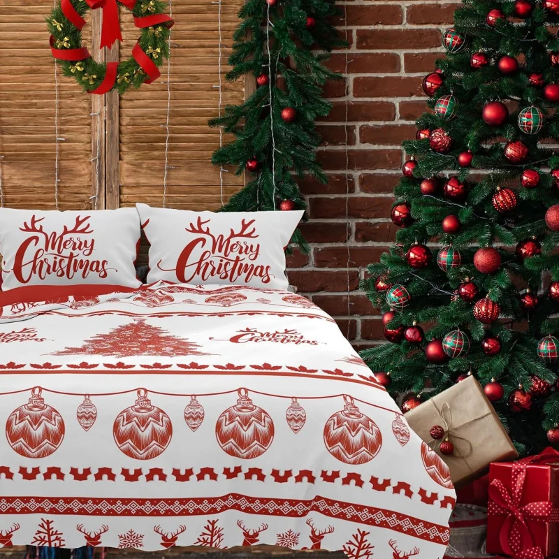 Christmas Down Duvet Cover Large - Tree reindeer snowflake pattern (1 duvet cover, 2 pillowcases, no duvet)