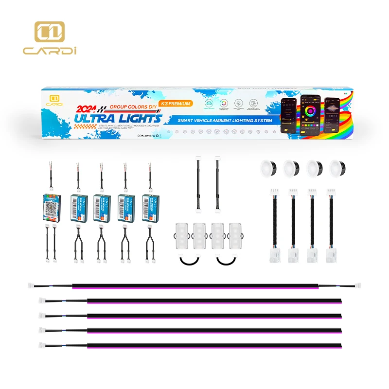 حار بيع: ترقية جو السيارة 'CARDI' K3 14 في 1 App التحكم RGB نظام الإضاءة المحيطة مجموعة السيارات العالمية #5