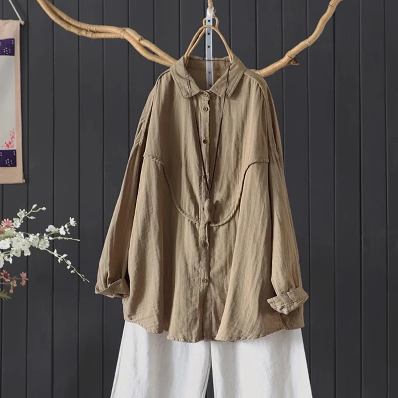 

Oversized Women Casual Cotton Shirt New Arrival 2025 Spring Vintage Style Solid Color Loose Female Long Sleeve Tops Shirts M1709