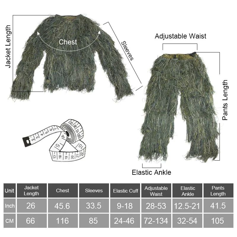 Nowy 5pcs/set Camouflage Ghillie Suit Yowie Tactical Clothes Camo Suit Hunting Paintball Ghillie Suit Men Hunting Clothes