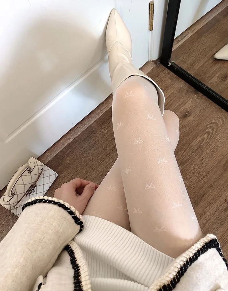 Polka Dot Print JK Kawaii Strumpfhosen für Damen, nahtlos, sexy, niedlich, durchsichtige Strumpfhose, Damenstrümpfe, Geometrie, Blumenmuster, Schleife, Medias-Strumpf – Detail 16
