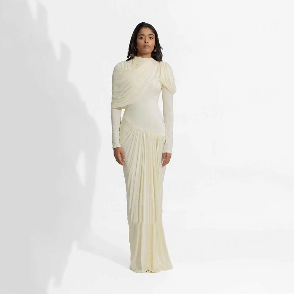 

Graceful Mermaid Women's Evening Dresses O Neck Long Sleeve Prom Gowns Customized فساتين للمناسبات الخاصة Pleated Robe de soirée