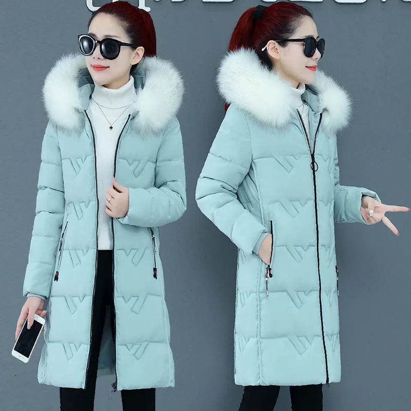 Cotton Jacket Women's Mid Length 2021 Winter Outfit New Korean Version Loose and Thickened Cotton Jacket Warm Large Wool Collar